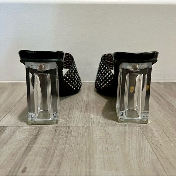 So me rhinestone black netted mule heels with clear chunky block heel sz 7 NWT - Picture 5 of 9